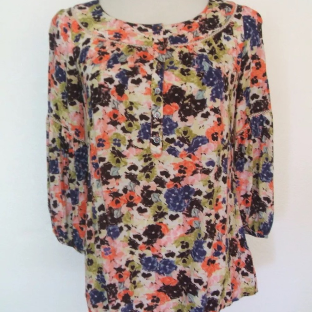 Maeve Anthropolgie Floral 3/4 Sleeve Shirt 2
